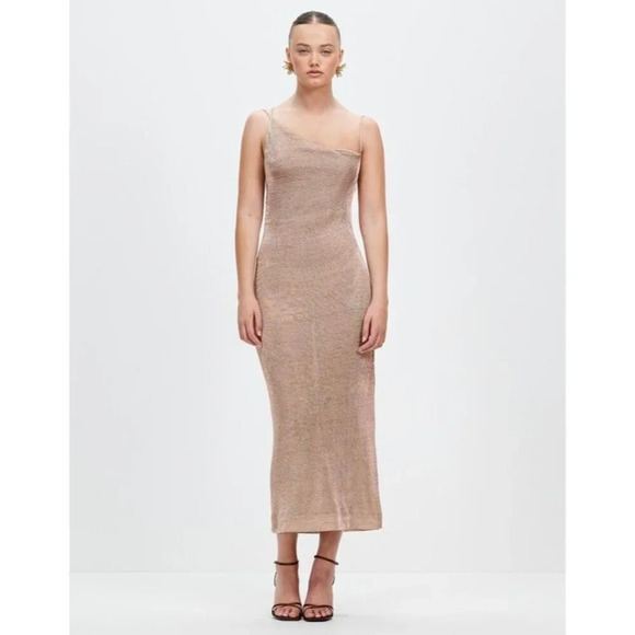 Third Form Heavy Metal Knit Slip Dress in Rose Gold 2 Womens Midi Semi Sheer - Picture 16 of 16